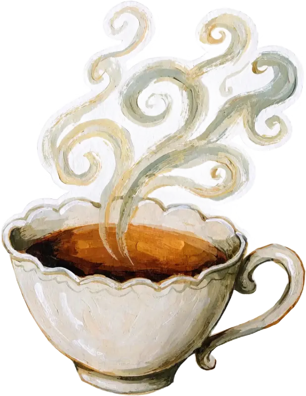 An illustrated cup of freshly brewed tea, steam curling above it